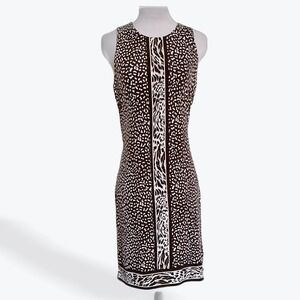 Michael Kors Brown White Animal Print Sleeveless Sheath Dress Small Slimming